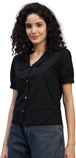Shirt for Women Printed Casual V-Neck Button Down Short Sleeve Blouse Crop Top, Stylish Collared, Formal, Trendy