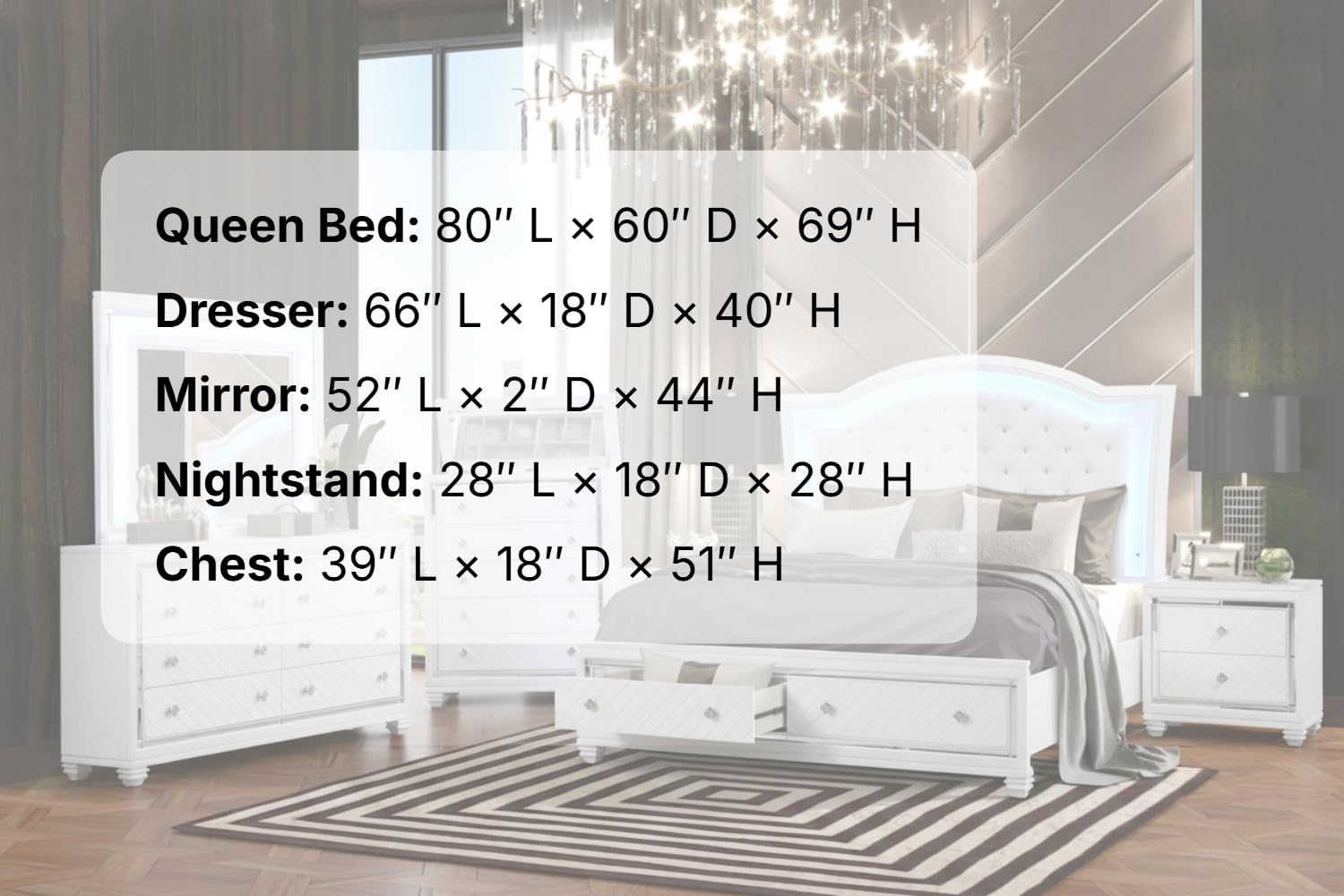 First of a Kind Shiney Contemporary 5 Piece Queen Bedroom Set High Gloss White Finish with Upholstered Headboard, Sleek Modern Bedroom Furniture Set for Coordinated Interiors
