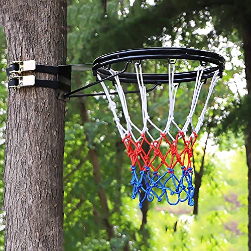 Basketball Hoop Rim Net, Outdoor Hanging Basketball Goal with 2 Strap for Tree, Backyard, Fence, Gym, Garage, Pool & Basketball Court (Color : Black)
