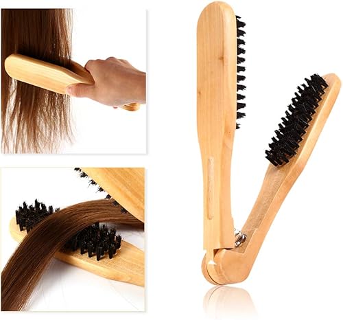 Miniatura 6 de Peine profesional de la enderezadora del pelo, herramienta antiestática de madera de los cepillos dobles de la peluquería del