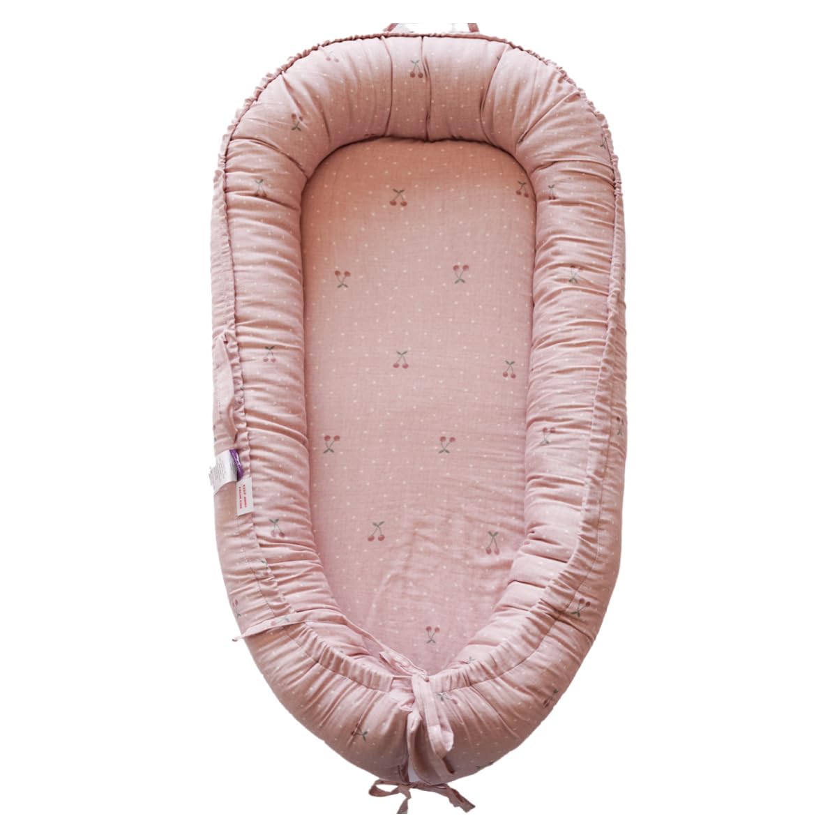 Infant Lounger, Baby Nest Cover for Baby Girls & Boys, Newborn Essentials for Baby 0-12 Months, 100% Cotton Breathable (Cherry_Muslin)