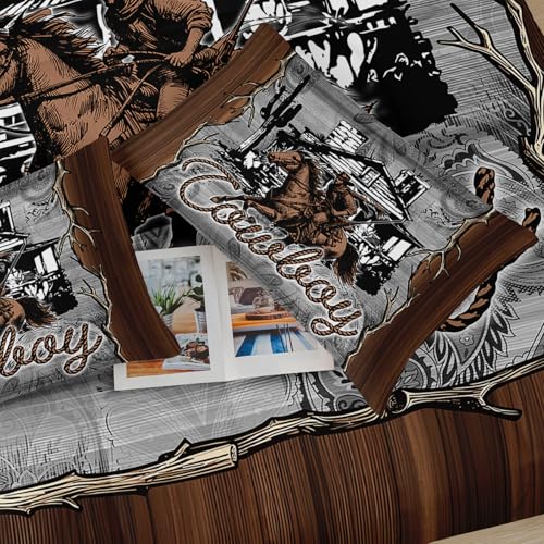 Image of Brown Western Cowboy Comforters King Size,Boys King Size Bedding Set Cowboy Themed,with 1 Comforter with 2 Pillow Case,Western Bedroom Decor for Boys Men Kids