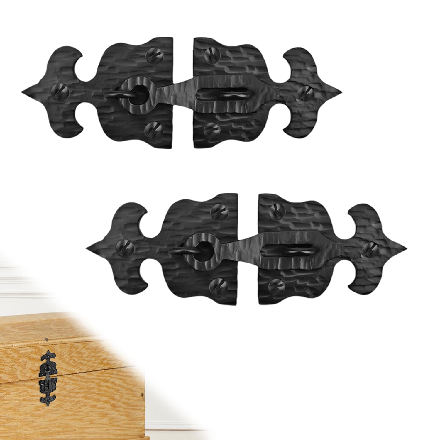 2 Pack 5.5 Inch Furniture Hasp for Gates - Black - Heavy Duty Decorative Metal Hasps - Handmade Rustic Iron Furniture Hasps for Door, Drawer, Chests, Cupboard and Trunks - The Sonora Series