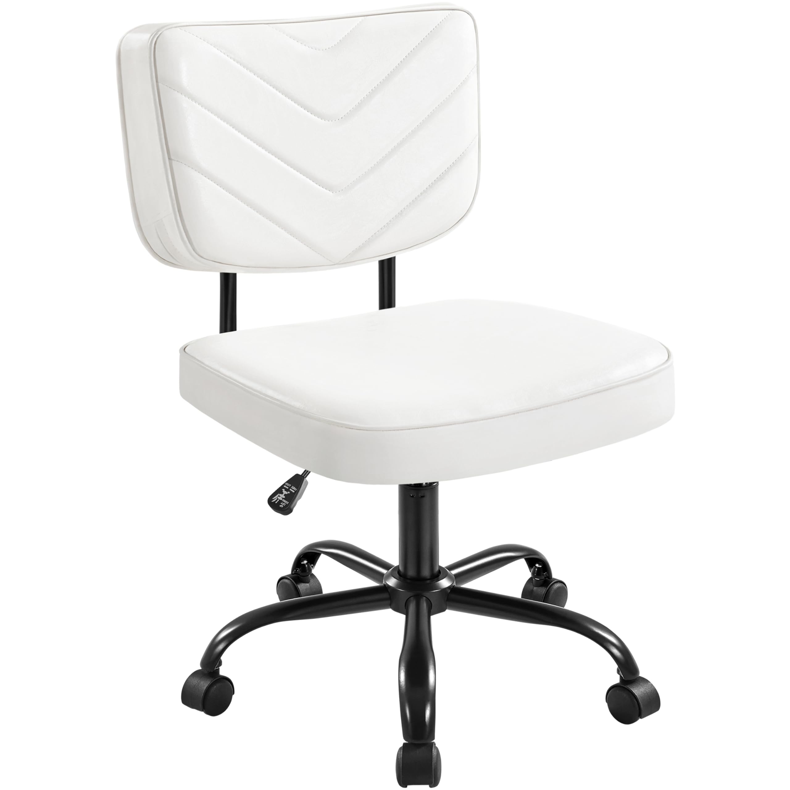 Yaheetech Silla de Oficina Ergonómica con Ruedas, Piel Sintética, Silla de Escritorio sin Brazos con Altura Ajustable para Estudio y Dormitorio, Color Blanco