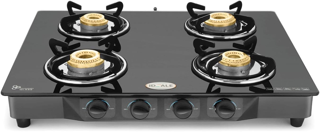 IDEALE Essential Stainless Steel 4 Burner Top Stove (Black)