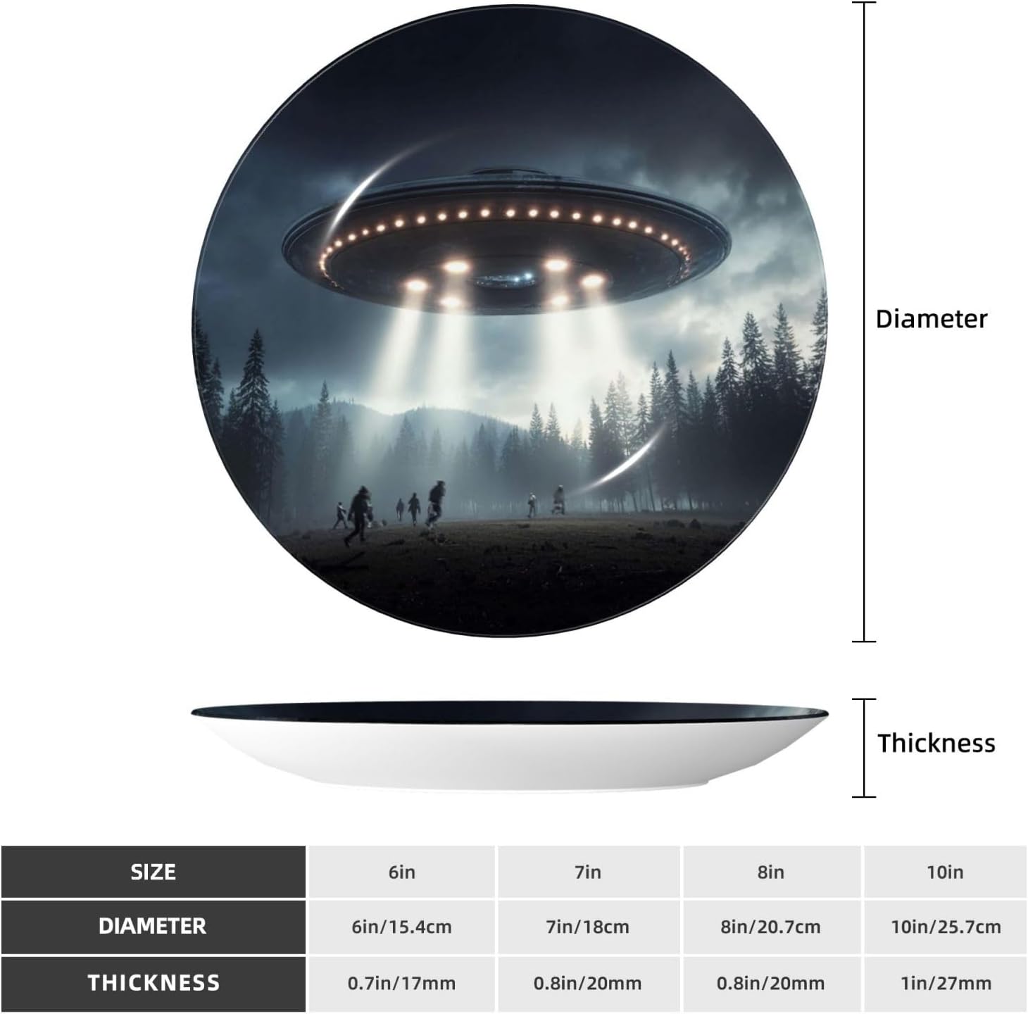 Bone China Decorative Plate with Display UFO landing Ceramic Plates Crafts Art Decor Dessert Plate Ceramic Ornament Porcelain Plates for Living Room Kitchen Table Home Decor