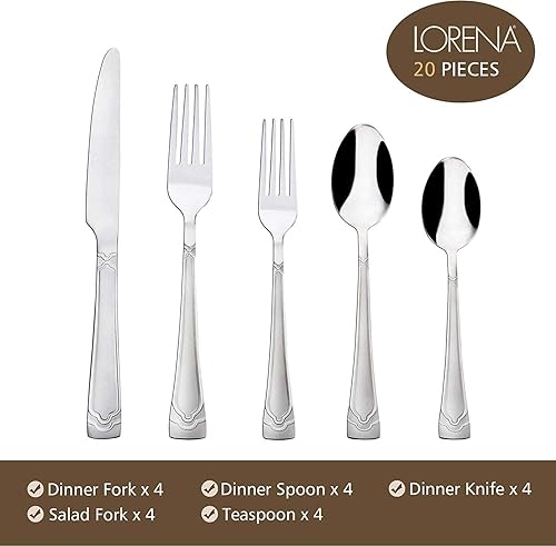 Miniatura 2 de Lorena Juego de cubiertos de acero inoxidable de 20 piezas, servicio para 4, Crim