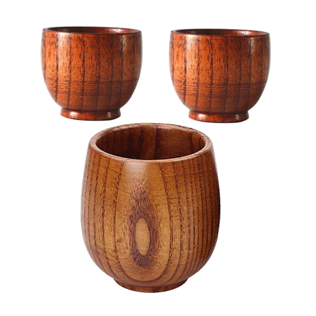 BRIGHTFUFU Set of 3 Natural Wooden Sake Cups Reusable Drinking Cups for Tea Water