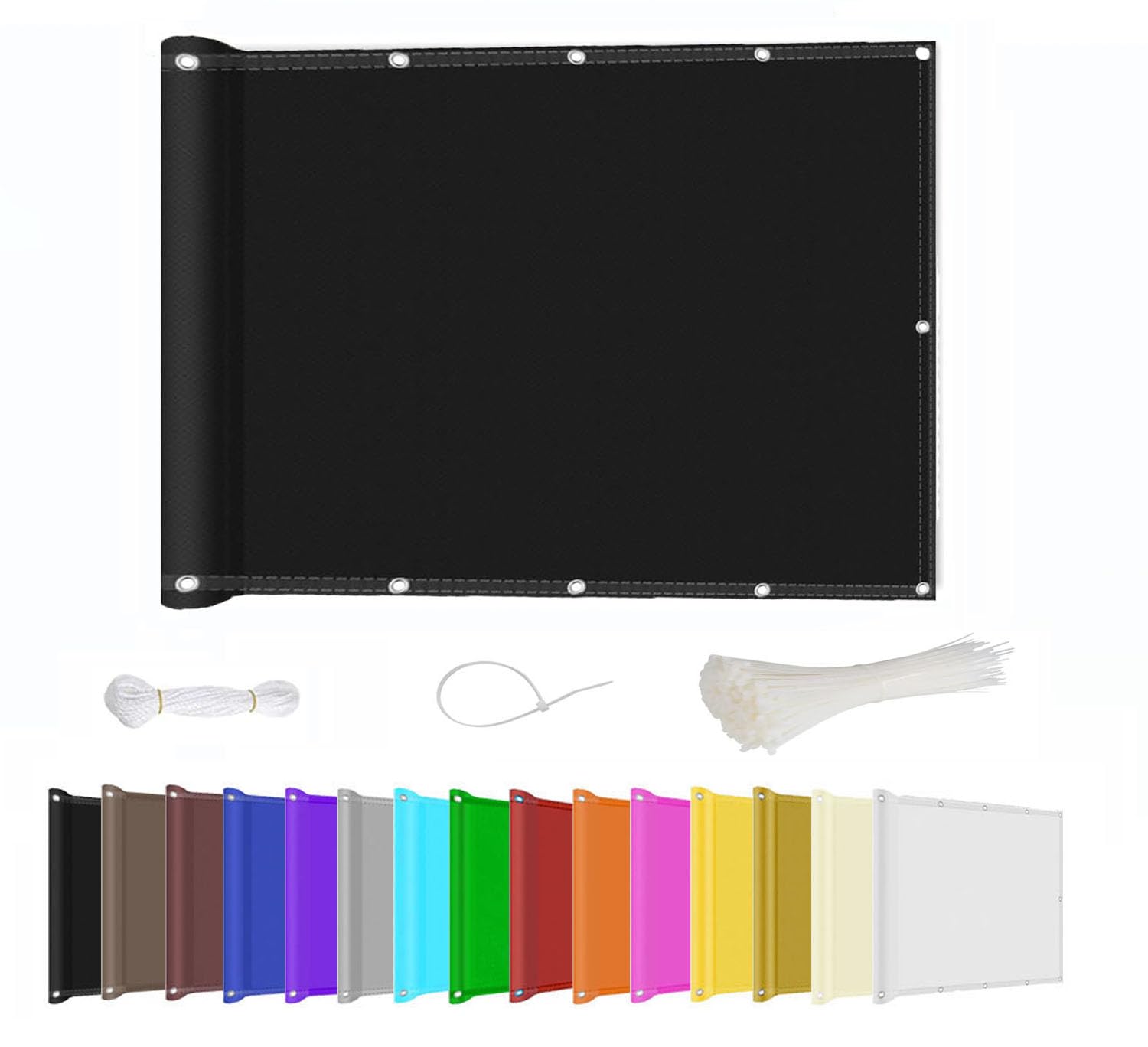 Kebinmaoyi Balcony Privacy Screen PVC UV-Anti Waterproof Multiple Colors for Garden Backyard Deck Patio Fence Porch Black,0.5x2m(1.6ft x6.6ft)