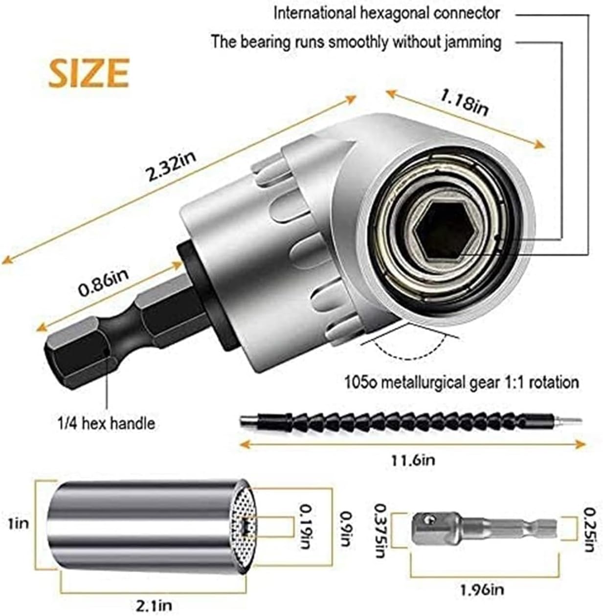 Extension Universal Socket Wrench Flexible Drill Bit Tool Set, 1/4 3/8 1/2 Universal Socket Adapter Screwdriver Bit Kit Socket Sockets(12PCS)