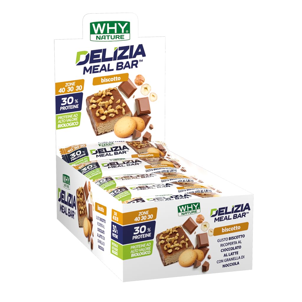 WHY NATURE DELIZIA MEAL BAR - Barretta Proteica Ricoperta al Cioccolato - Snack Proteici Gusto Biscotto - Box da 24 Pezzi - 50 gr