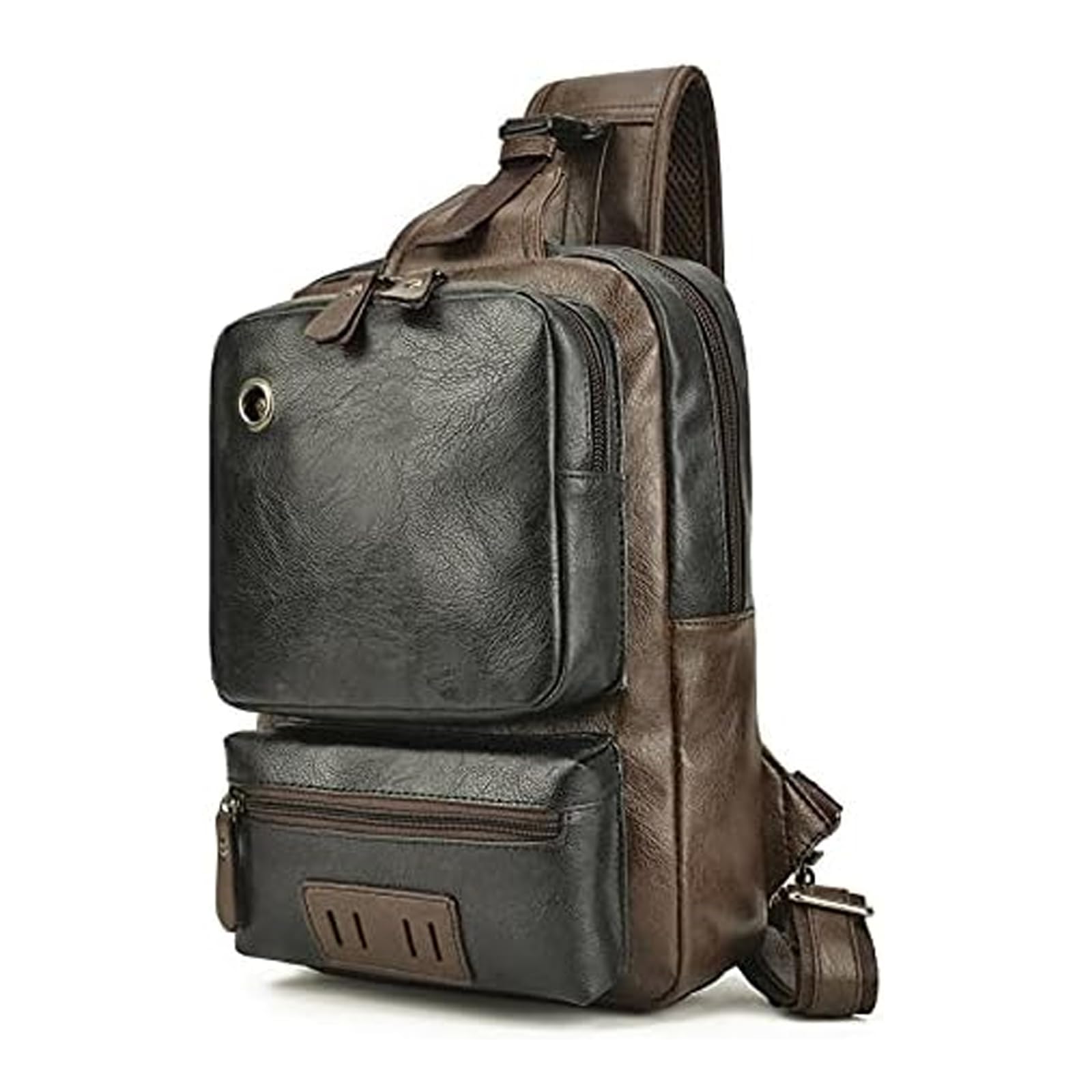 Bolso bandolera grande de cuero para hombre y riñonera de pecho negra