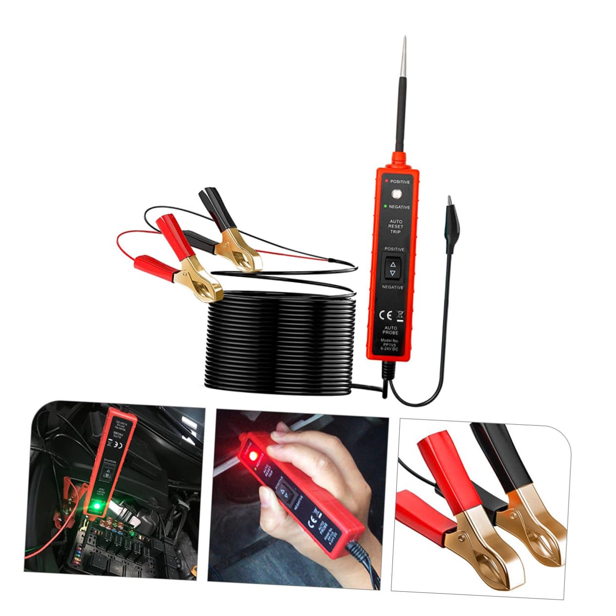 Probador Circuitos Automotrices con Pinzas Positivo y Negativo Tester Eléctrico para Diagnóstico y Localización de Fallos Sistemas Eléctricos de Vehículos Cable de Metros para