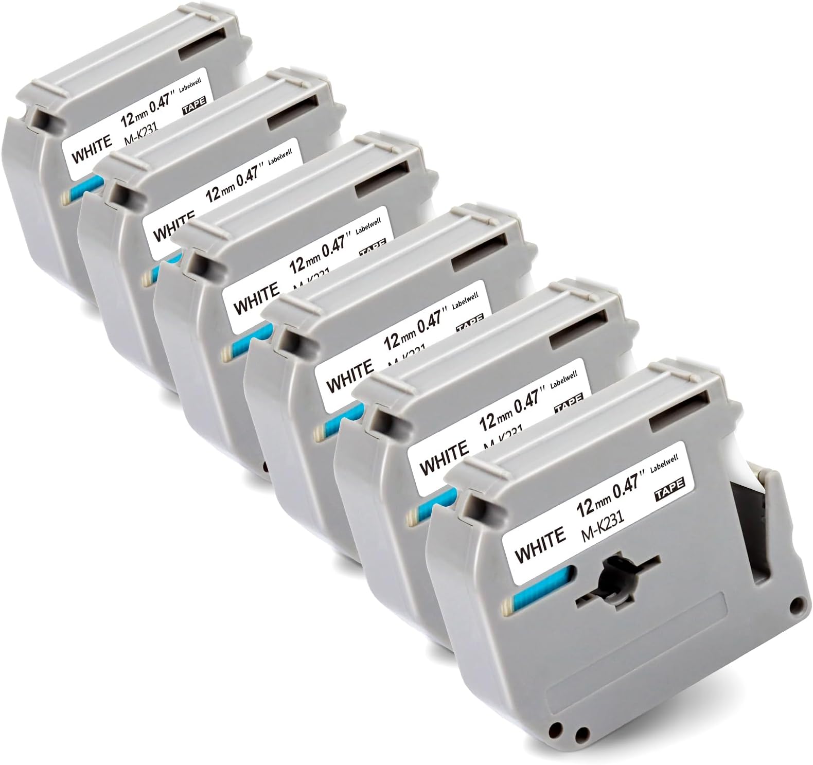 Labelwell 6-Pack Replacement for M-K231s Brother Label Tape 12mm 0.47 Inch M-K231 MK231 M231 for Brother PT-M95 Label Maker Tape Refills for P Touch PT-70BM PT-65 PT-70 PT-80 PTM95, Black on White