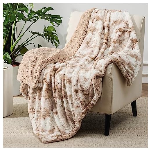 Bedsure Sherpa Fluffy Throw Blanket - GentleSoft Fleece Warm and Cozy Throw for Women Gift, Plush & Fuzzy Faux Fur Blanket for Couch, Sofa and Bed Decor, Tie Dye Design, Beige, 50x60 Inches