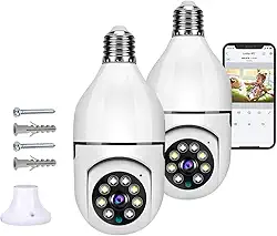 Kit 2 Câmera Segurança Ip Wifi Lâmpada Prova D'água Giratória Visão Noturna Infravermelho 1080P HD Câmeras Wireless 360° Inteligente Full HD - Premium®