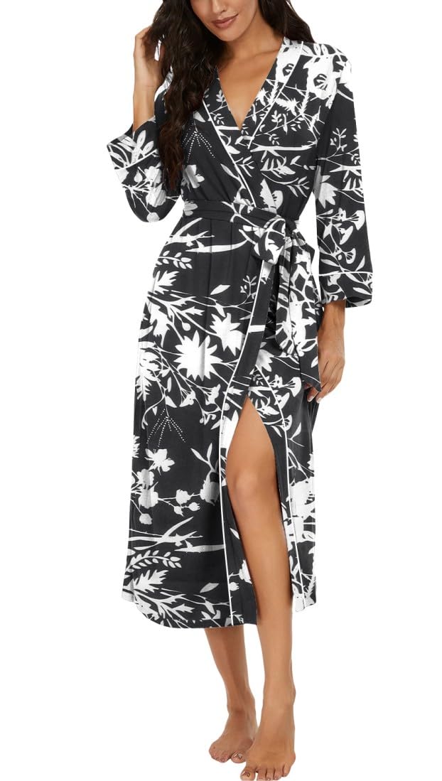 PrinStory Women Dressing Gowns Causal Kimono Robes Long Bathrobe Soft Womens 3/4 Sleeve Ladies Loungewear — view 21