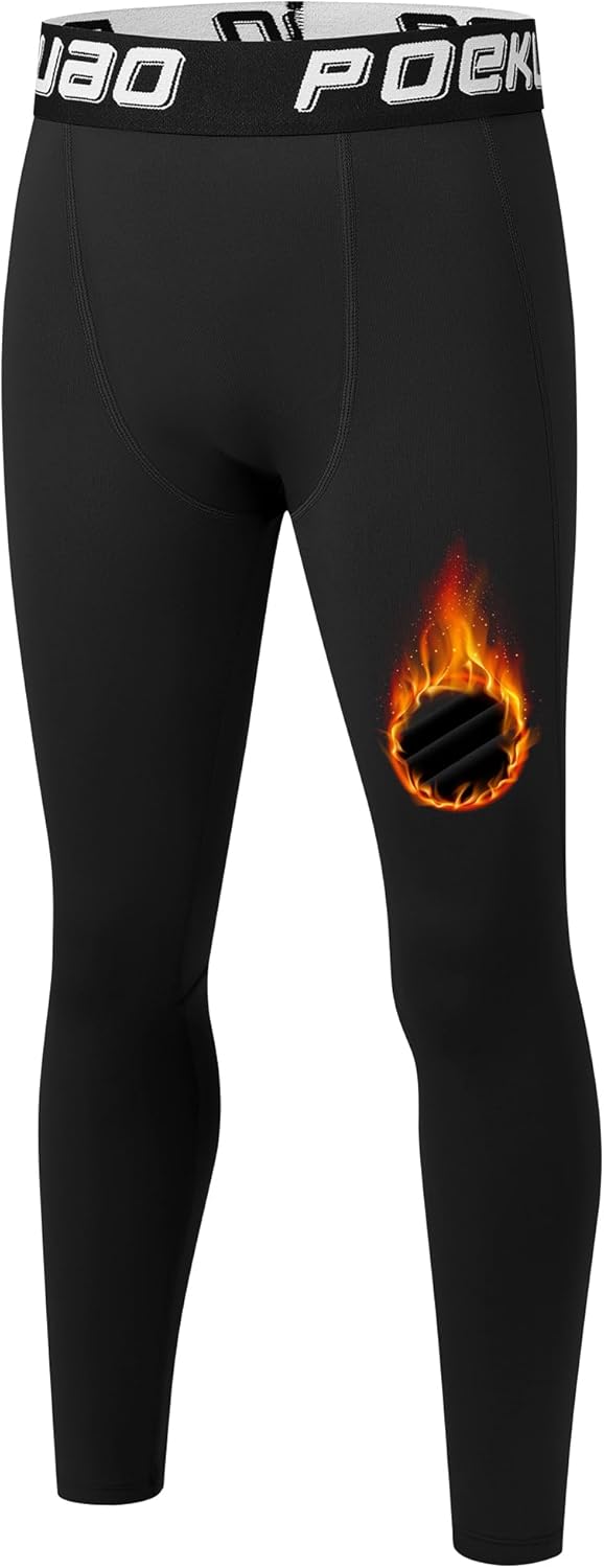 Boys Thermal Compression Pants Youth Fleece Lined Sports Base Layer Leggings Kids Athletic Tights Cold Weather Gear - Image 2