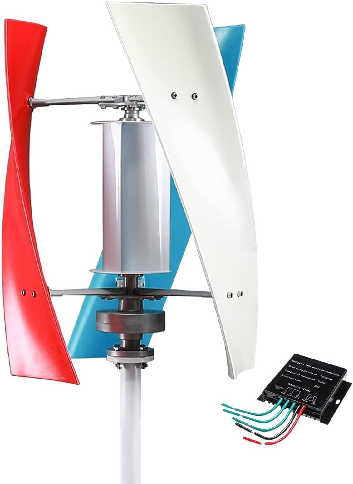 500W Vertical Axis Wind Turbine Generator, home wind power system, easy to install wind generator Low Noise Helical Design Windmill for Home, Boats, Street Lighting color-48V