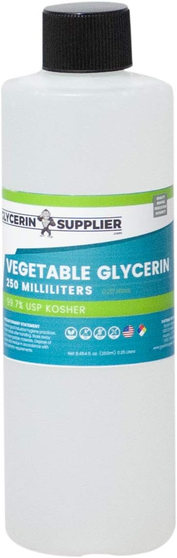Vegetable Glycerin - 250mL (8.45 oz.) - Pure USP Food and Pharmaceutical Grade - Non GMO - Vegan - Sustainable Palm Derived - Humectant, Crafts, DIY, Hypoallergenic Moisturizer, Extracts
