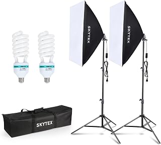 Skytex Softbox Lighting Kit 2-Pack: 20x28in Soft Boxes, 135W 5500K CFL Bulbs, Adjustable Stands for Photo Video Studio