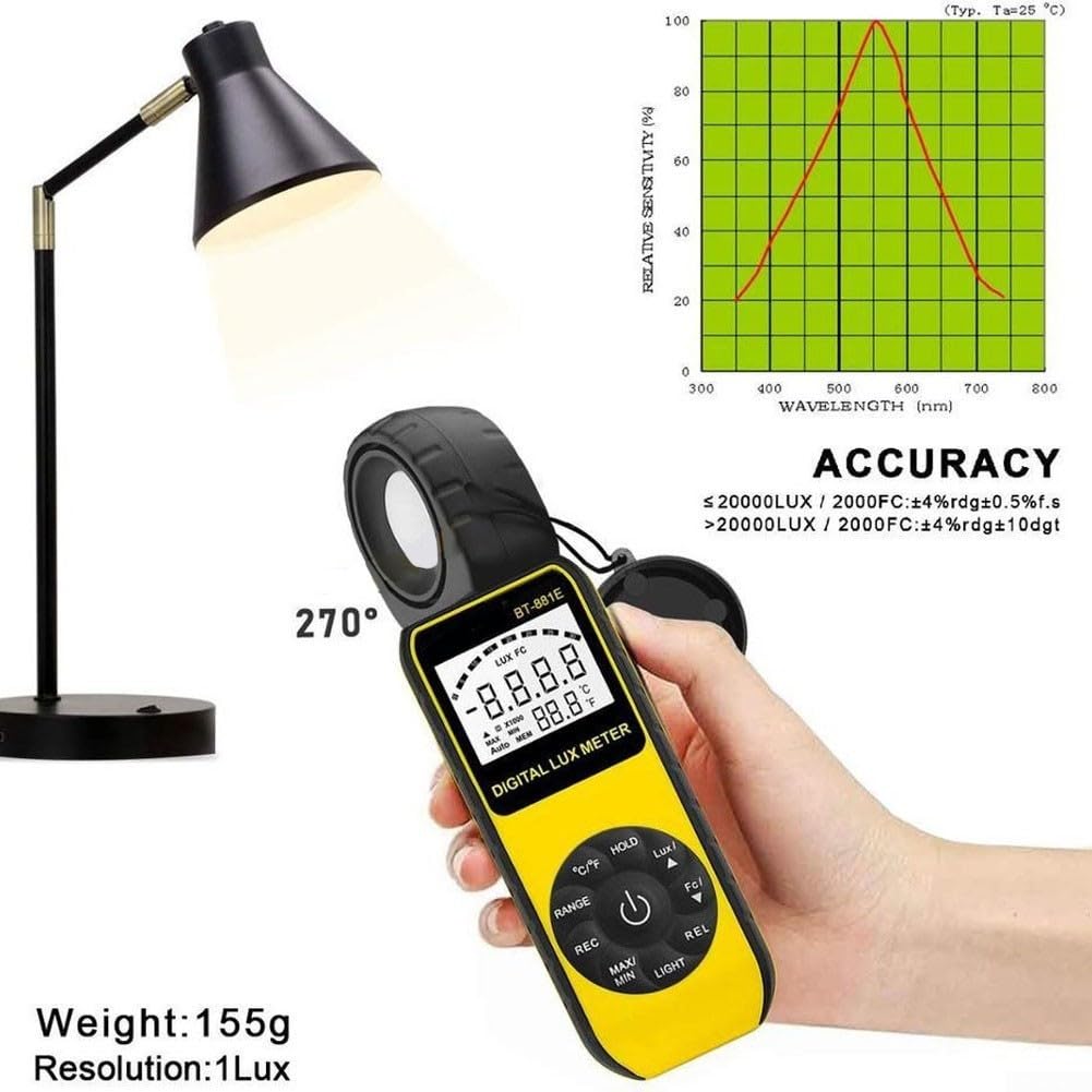Medidor de luz profesional digital Luxmeter 0.01 a 300k Lux con memoria de datos para uso en jardín