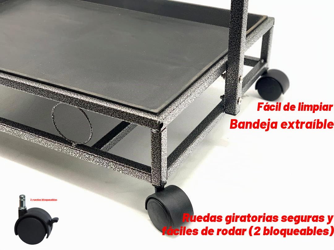 Soporte grande de hierro forjado para loros y pájaros, bandeja extraíble fácil de limpiar, percha, gimnasio de juego, patio de juegos, tazas de alimentación de acero inoxidable, soporte rodante sobre