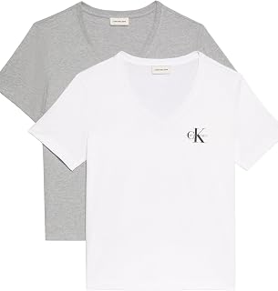 Calvin Klein Damen 2er Pack T-Shirts Kurzarm Logo Tee mit V-Ausschnitt