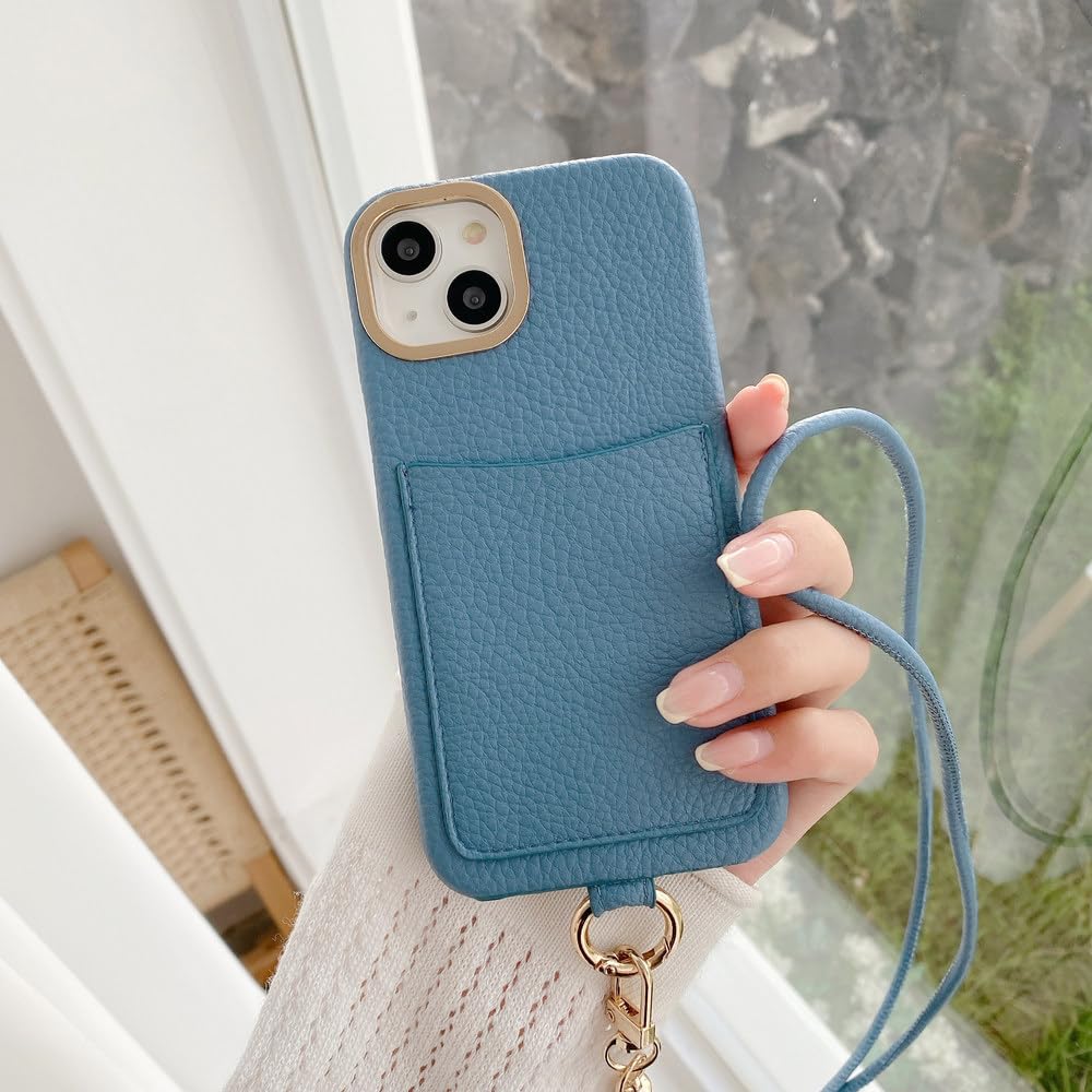 Étui cuir iPhone 15 empêche la perte et protège l'écran couleur bleu - 7