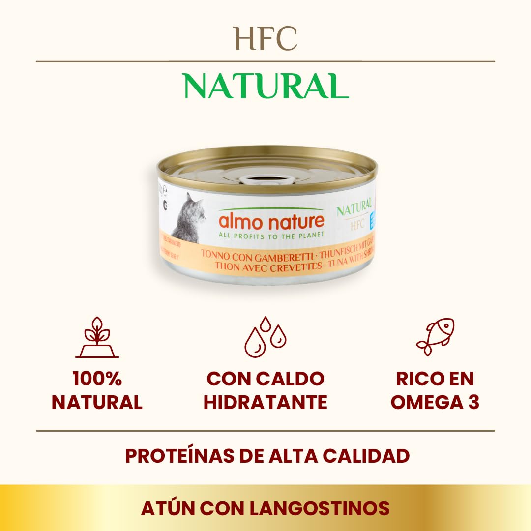 almo nature HFC Natural con atún y camarón - Comida húmeda para Gatos Adultos: 24 latas de 150 g
