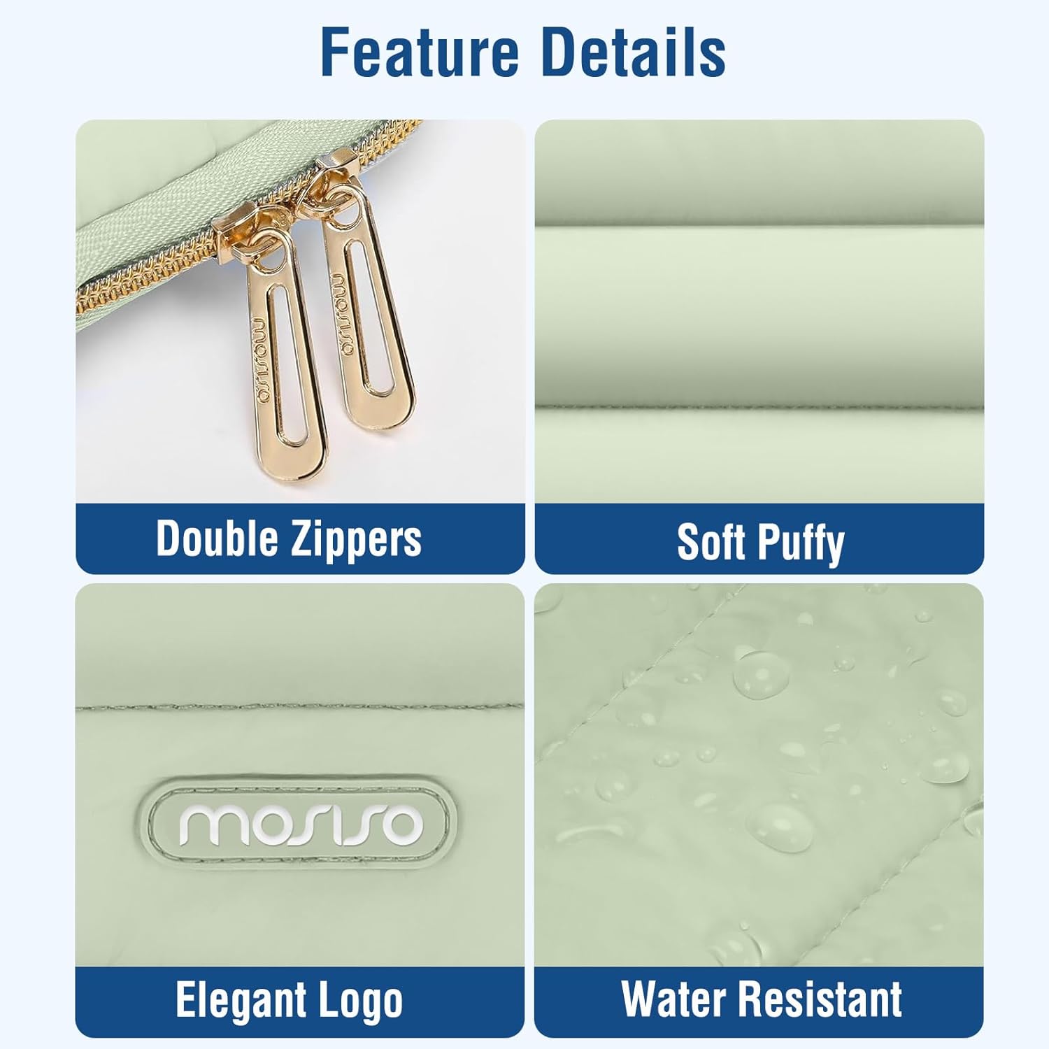 MOSISO Laptop Case 16 inch, 15-15.6 inch Puffy Laptop Sleeve Compatible with MacBook Pro 16, HP Dell ASUS Acer Toshiba Lenovo Notebook Computer, Polyester Horizontal Bag with Small Case, Sage Green - Image 4