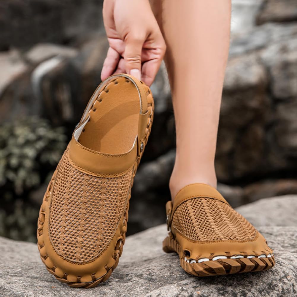 Men breathable mesh closed toe sandals with adjustable back strap rubber anti slip sole outdoor casual sandals