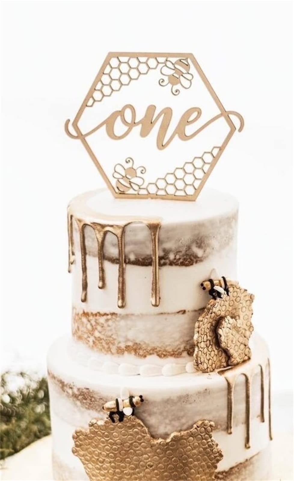 Bee One Cake Topper for Boy and Girl 1st Honey Birthday Party, Rustic Chic First Sweet Smash Birthday Decoration — Wooden