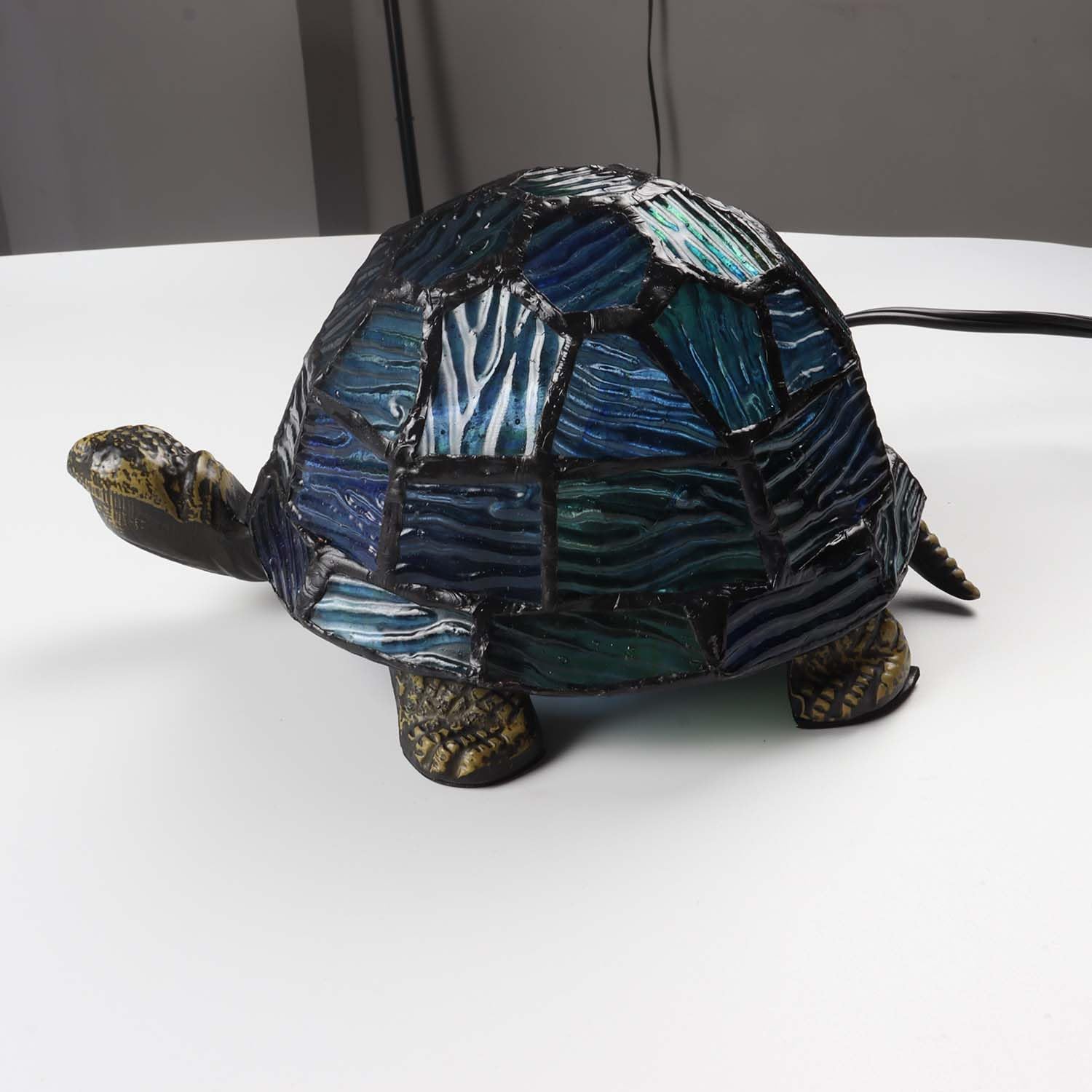 Bieye L30592 Tischlampe mit Schildkrötenmotiv, Tiffany-Stil, Buntglas, Akzent-Tischlampe, Nachtlicht für Nachttisch, Wohnzimmer, Tierliebhaber (Blaugrün)