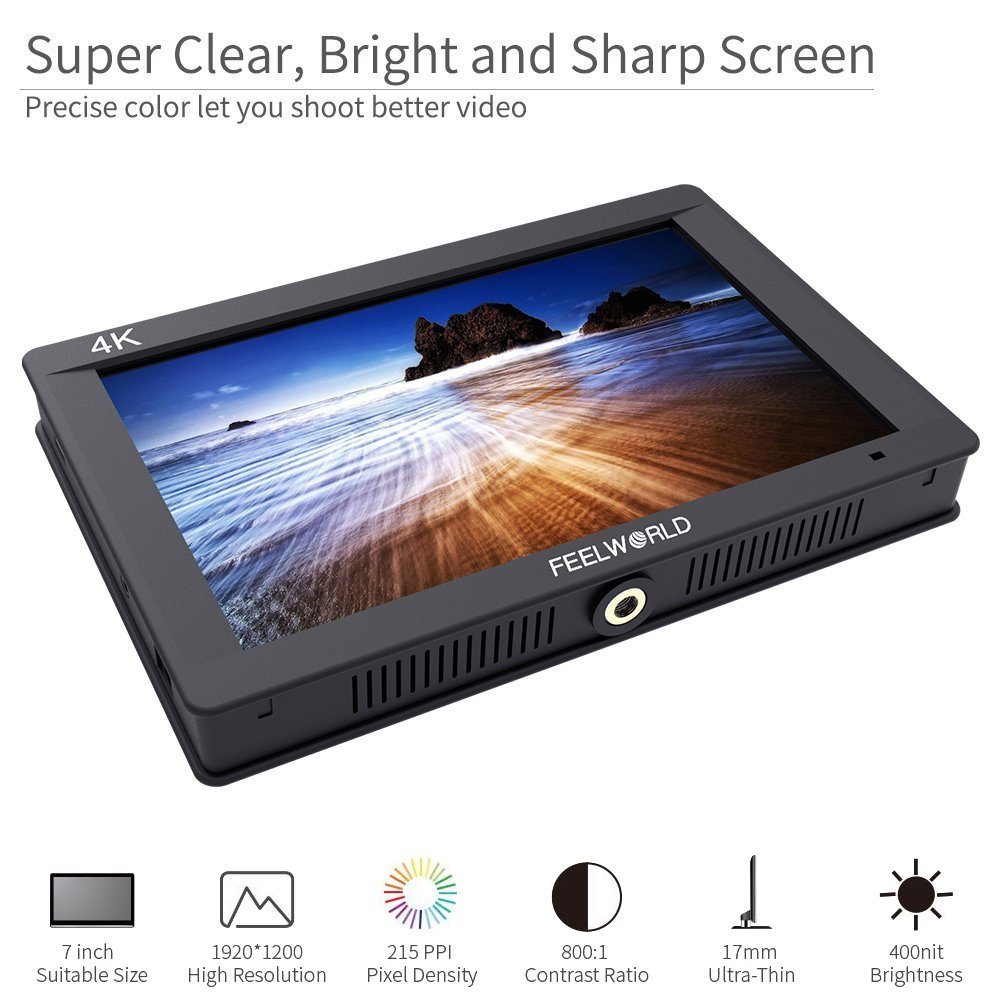 Feelworld FW703 7 Pulgadas On Cámara Field Monitor de Campo DSLR Camera Full HD Focus Video Assist 1920x1200 IPS con 4K HDMI 3G SDI Input Output Histogram