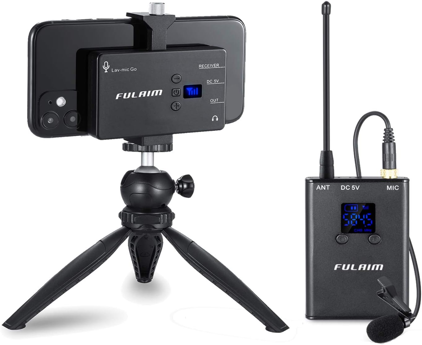 FULAIM Wireless Lavalier Microphone System for iPhone 11 XR Max 8 Plus 7 6 SE Android Smartphone, DSLR Camera-Professional Lapel Microphone System for Interview YouTube Vlogging Video Recording(MX11)