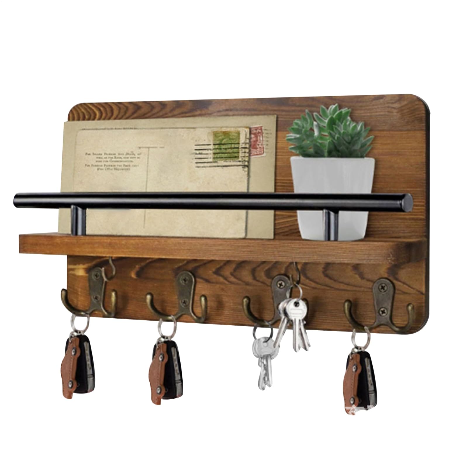 Organizador de llaves para pared con estante de madera noble de diseño artesanal
