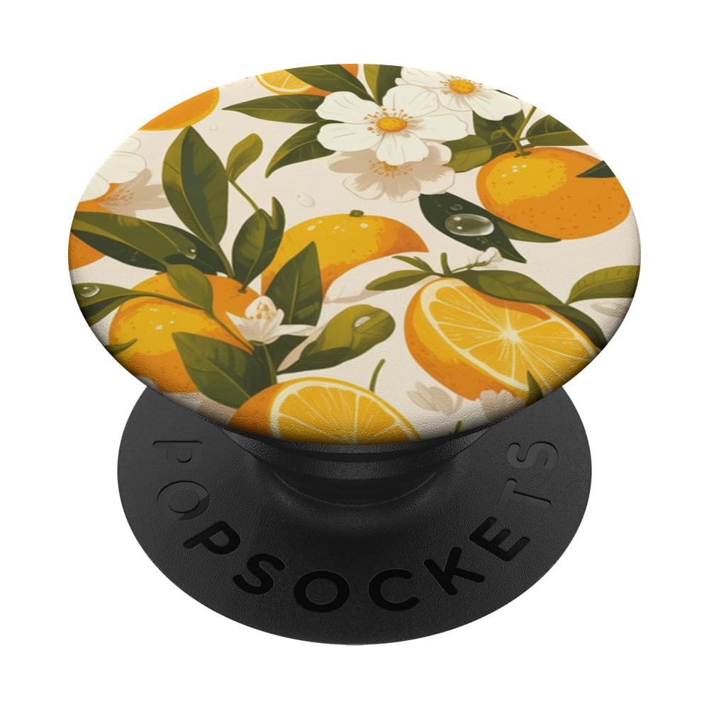 Cute Yellow Lemon Citrus Fruit Floral Pattern PopSockets Adhesive PopGrip