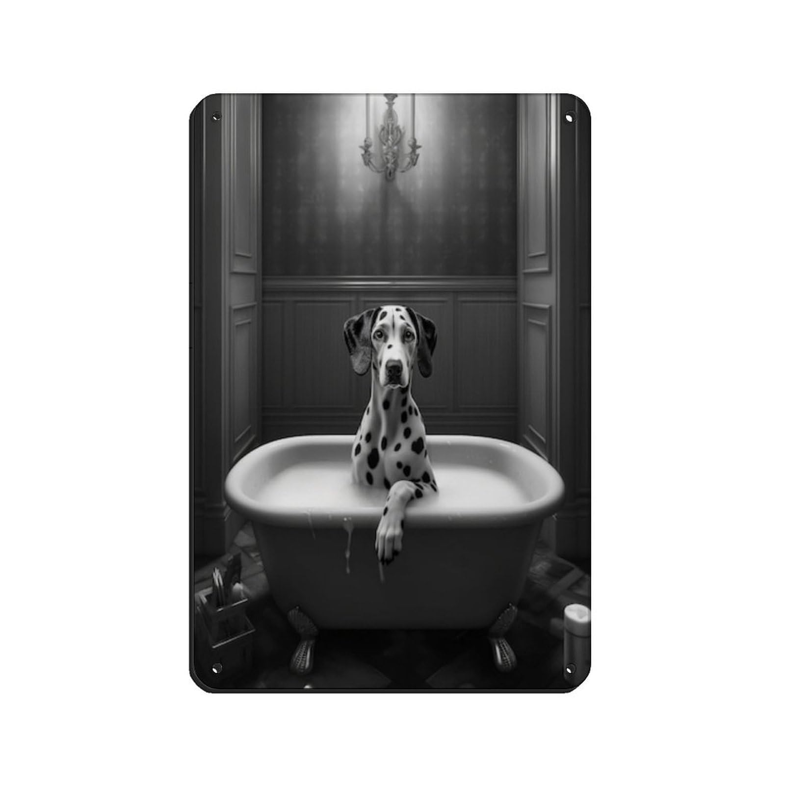 Adorable Dalmatian in Tub Poster Tin Sign Vintage Metal Pub Club Cafe Bar Home Wall Art Decoration Poster Retro 8x12inch(20x30cm)