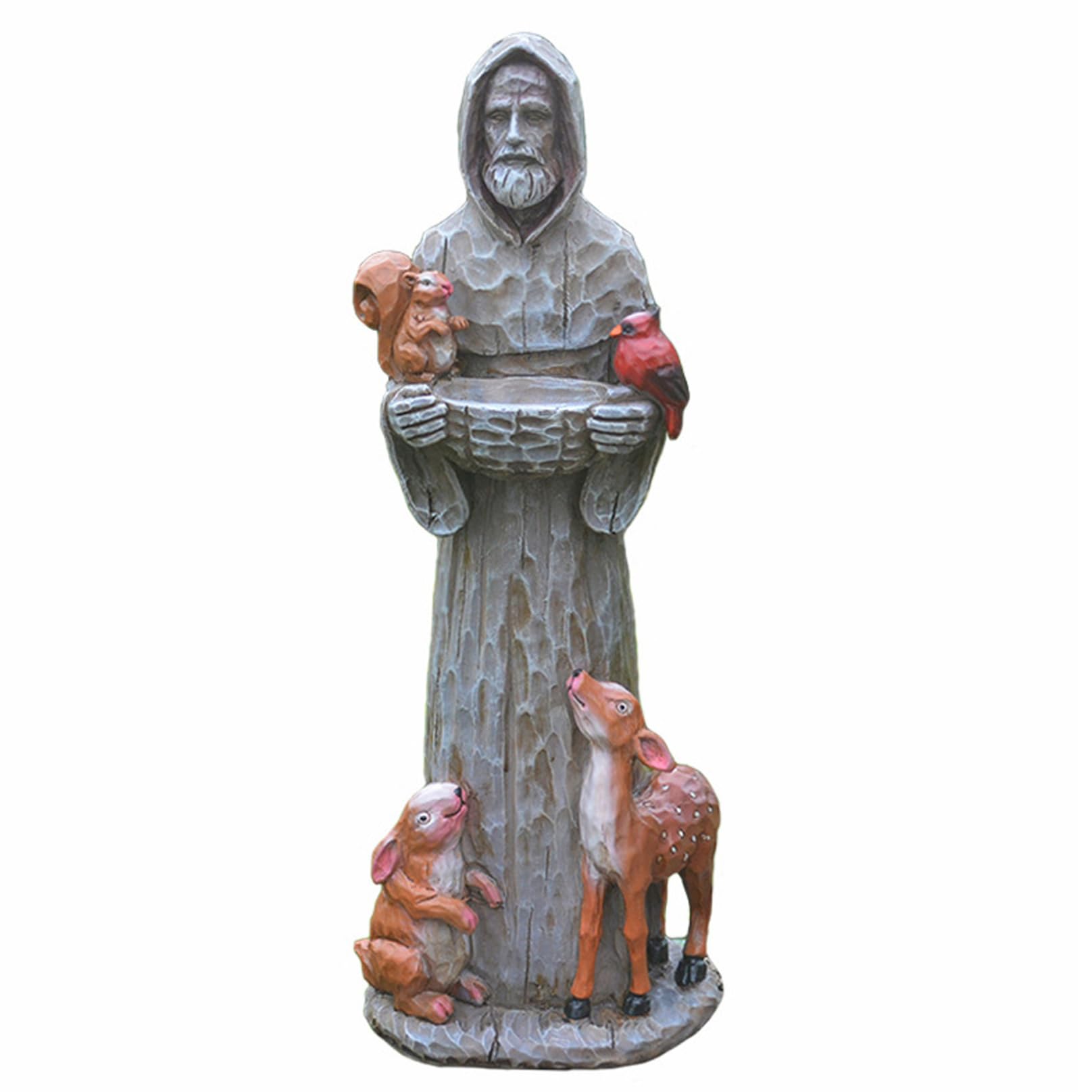 Wedhapy Saint Francis of Assisi Saint Francis of Assisi Statue 11.8 Inch Tall Spiritual Bird Feeder with Squirrels Birds Deer Blessing Resin Lawn