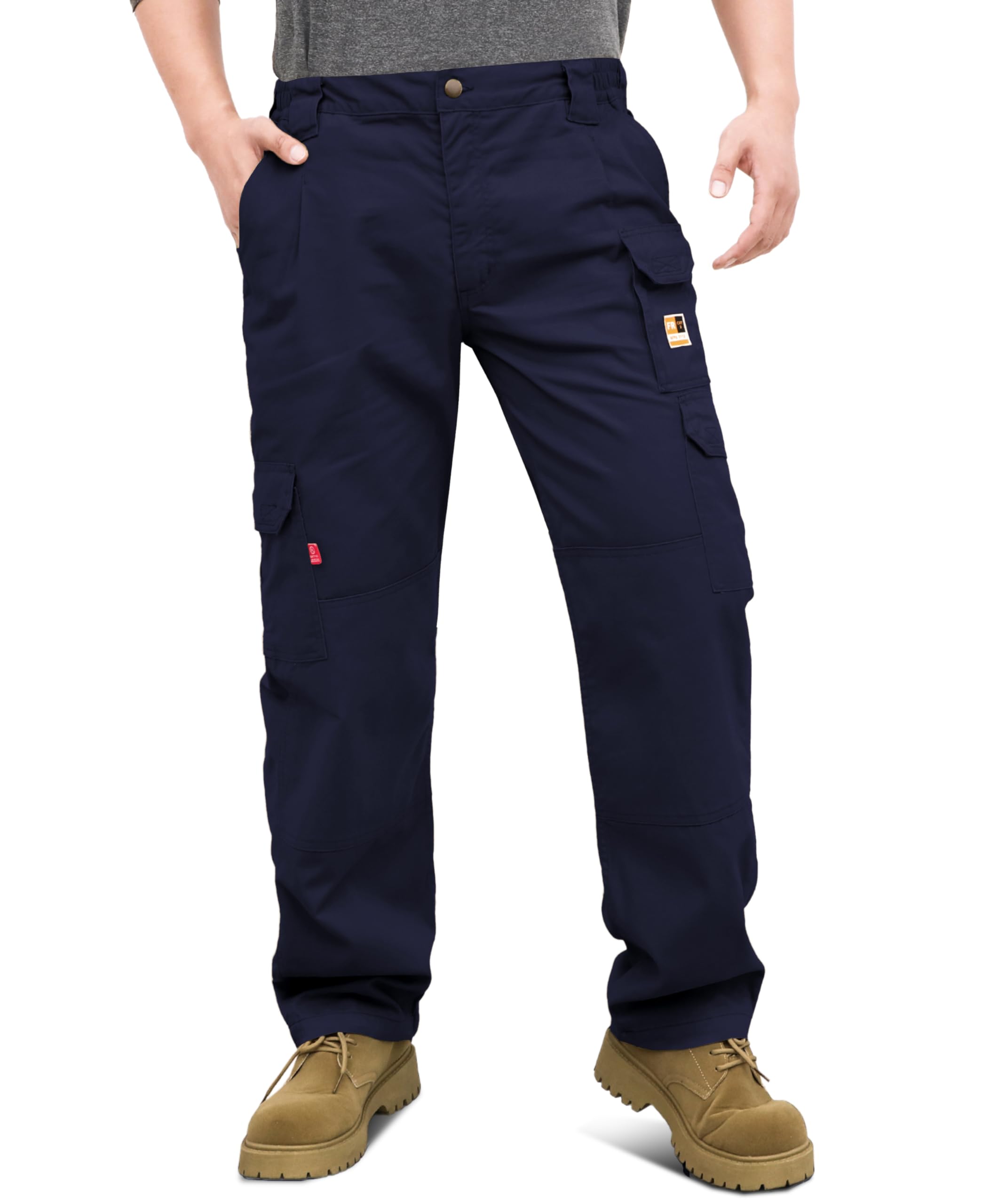 KONRECO FR Pants for Men Cargo Pockets Flame Resistant 7 5oz 100 Cotton Elastic Waist Work Pants