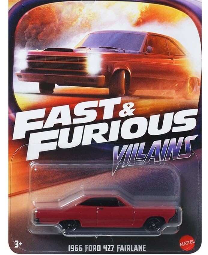 Image of 1:64 F & F Villains 1966 Ford 427 Fairlane F&F Series Original HW Die-Cast Vehicle 3 /5 (Red)
