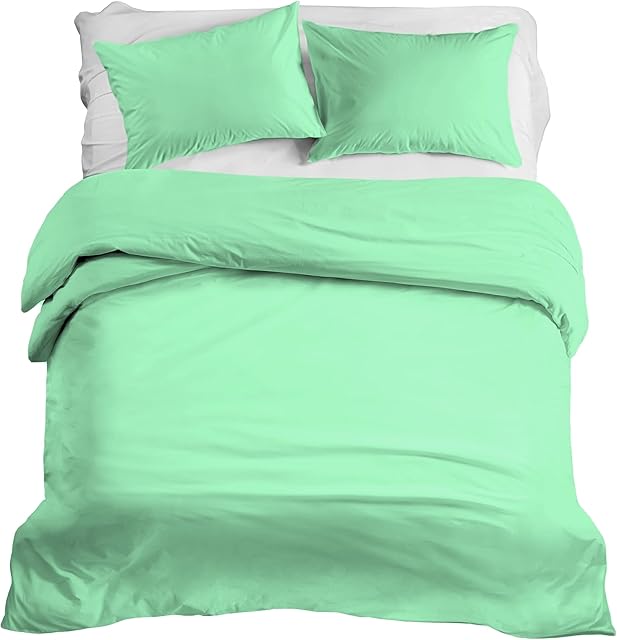 Rohi Easy Care plain Single Duvet Cover set  Soft & Breathable Mint Bedding Set  Button Closure  Anti Allergy Quilt Cover Set with Pillowcases (Single, Mint)