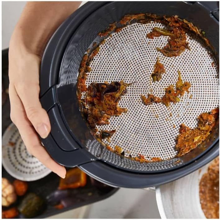 Close-up of the Kenwood Vegetable Sieve with food residue after use