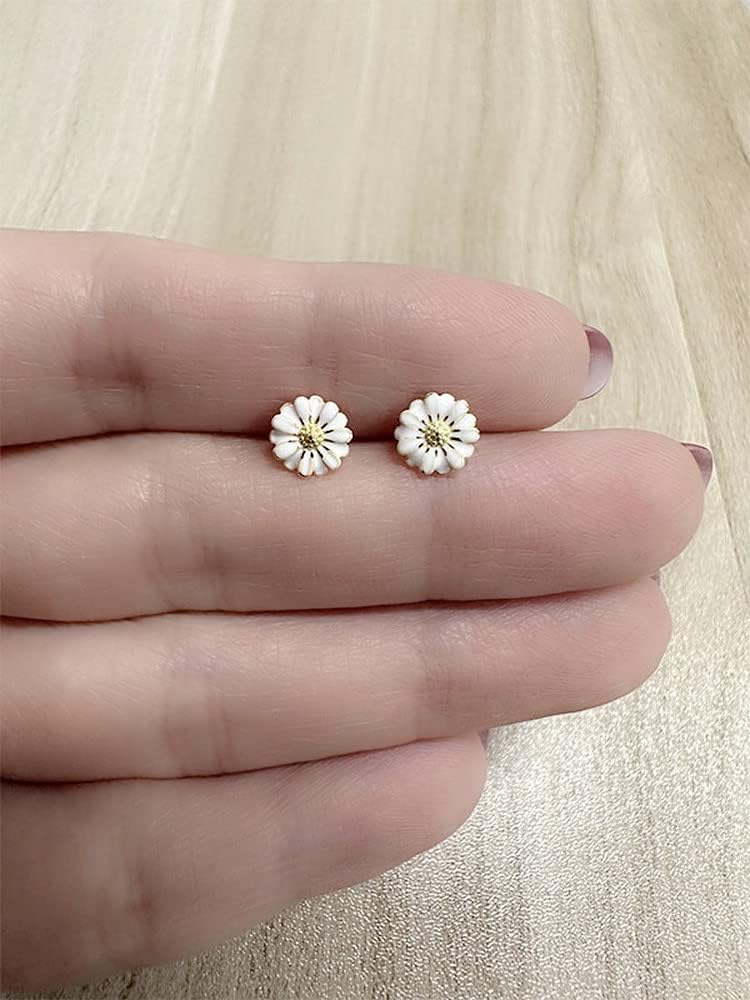Dainty Daisy Flower Stud Earrings for Women 925 Sterling Silver Gold-Tone Tiny Small Cute Enameled Studs Cartilage Tragus Post Cute Holiday Birthday Jewelry Gifts - Image 5