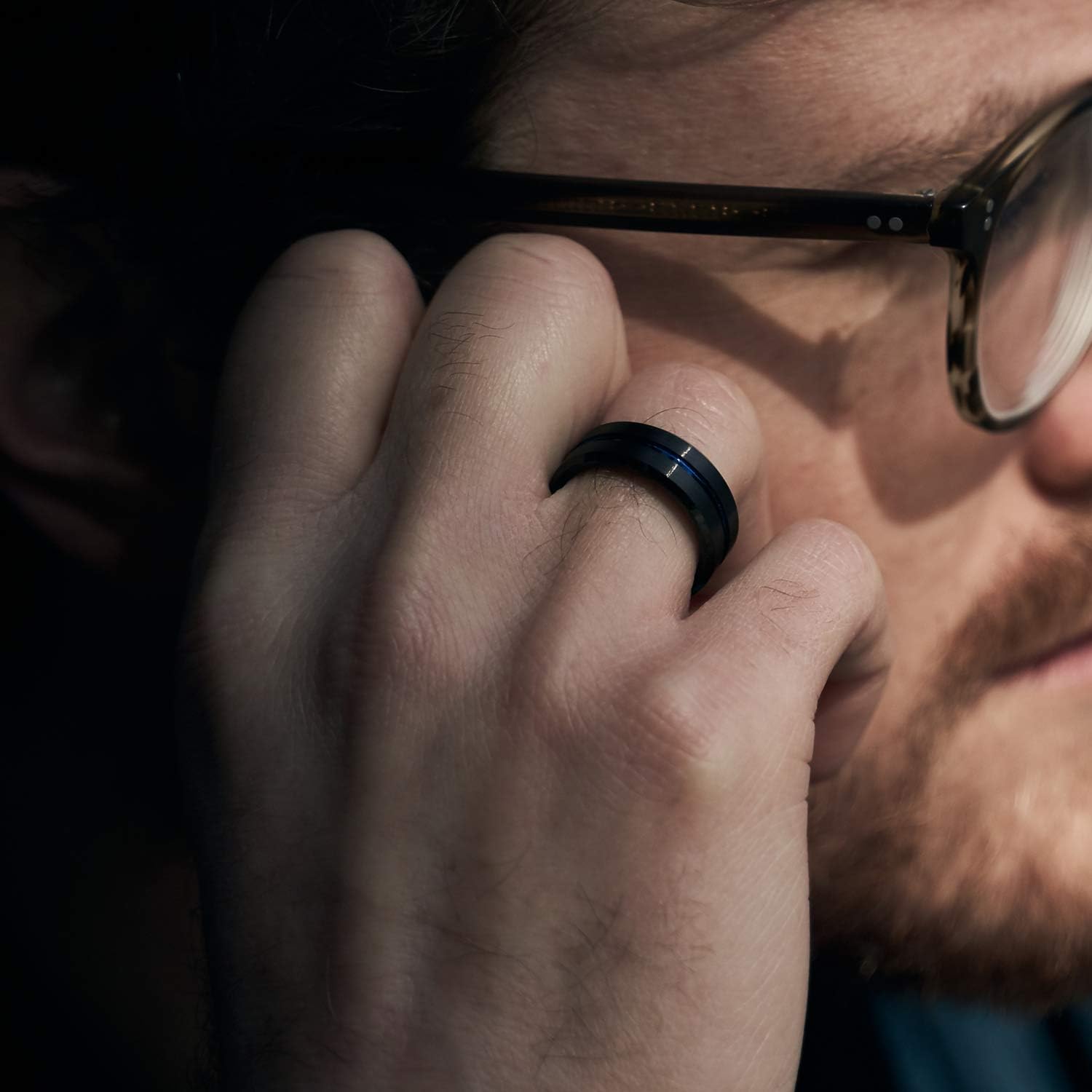 Greenpod Mens Tungsten Ring Wedding Band 6mm 8mm 10mm Engraved I Love You Thin Blue/Black Centre Groove Comfort Fit Size 6-17 - Image 3