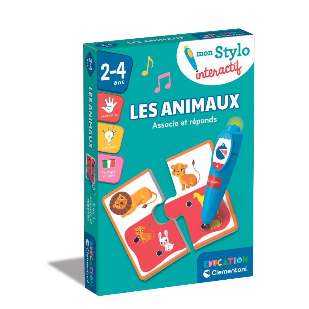 Clementoni - Éducation - Mon Stylo Interactif - Les Animaux - Associe Chaque Maman à Son Petit - Jeu Interactif Parlant - Développement Pour les Tout-Petits - 3-5 Ans - Français - 52807