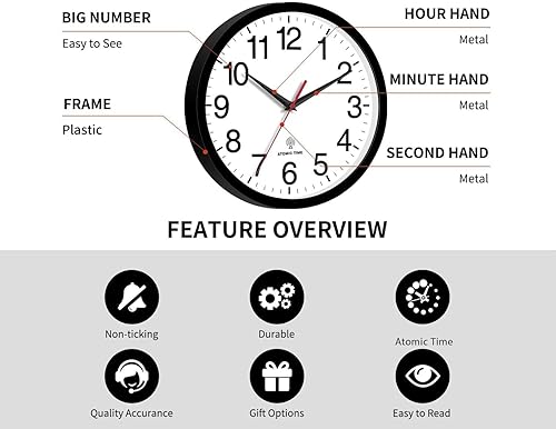 Miniatura 4 de Atomic - Reloj de pared moderno de 10 pulgadas, funciona con pilas, reloj analógico para sala de estar, oficina, hogar, dormitorio, cocina, baño