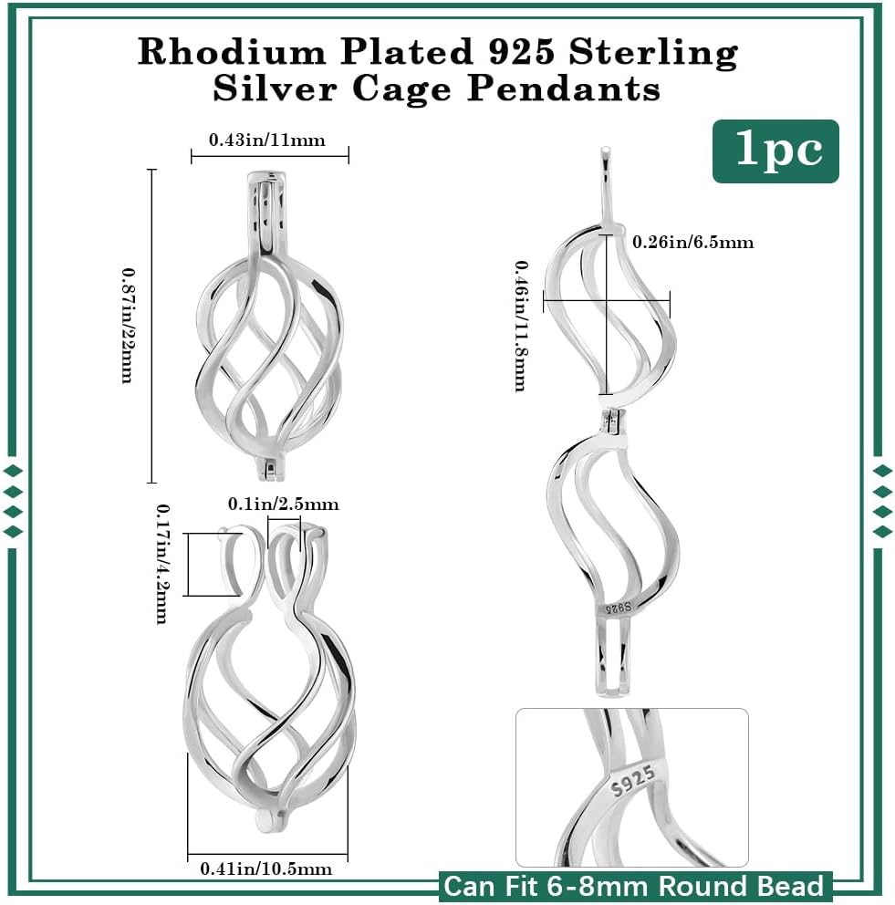 Beebeecraft Cage Pendant Charms Hollow Ball Charm Rhodium Plated 925 Sterling Silver Irregular Openable Blank Necklace Findings for Jewelry Making Supplies DIY Crafts Fit for 6-8mm Bead