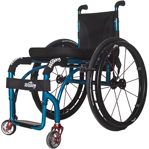 Ultra Lightweight Wheelchair(26Lbs)-Portable Folding Sports Wheelchairs with Adjustable Footrest and Seat Height,Self-propelled Aluminum Alloy Portable Manual Wheel Chair(Seat Width 44cm,Blue)